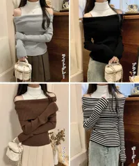 肩あき ニット トップス タートルネック ニット レディース バイカラー 大人カジュアル ニットソー オープンショルダー 着やせニットプルオーバー 肩見せ タイトニット ニットソー スリム きれいめ セーター 普段着ニットウェア ブラック グレー ブラウン 黒