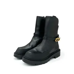 正品ChristianDiorブラックレザーラップデザインブーツ