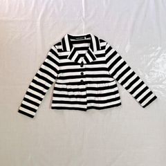 美品 BeBe べべ 女の子 子供用 ジャケット カーディガン 110㎝  ブラック ホワイト ボーダー ペプラム かわいい 綿100% カジュアル 発表会 結婚式 セレモニー フォーマル 入園式