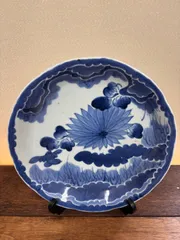古伊万里 志田窯 【染付 菊花文皿】(28) 28.5センチ