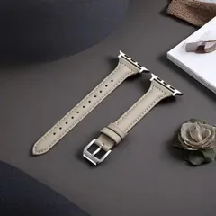 Apple Watch アップルウォッチ 本革レザーバンド グレー 38 40 41 42 44 45 49mm 対応 牛革 ベルト ワンタッチ交換 全シリーズ対応