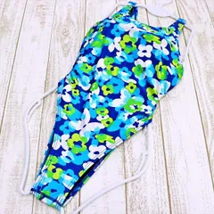 SE3-A04☆speedoスピード競泳水着 L 鮮やか 花柄 青緑水色 総花柄 可愛いキレイ オープンバック レディース 練習用水着 フィットネスジムプール ワンピース■