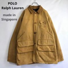 シンガポール製 POLO Ralph Lauren ポロラルフローレン 襟コーデュロイ ダック地 ハンティングジャケット カバーオール メンズ