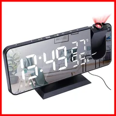 【特売】Shengshou 目覚まし時計 デジタルLED時計 投影時計 非電波 温湿度計 スヌーズ FMラジオ ミラー 携帯充電 おしゃれ 多機能 見やすい 明るさ 音量調節可能 光センサー自動調光 大画面 180°回転投影 USB給電式 置き時計 部屋 オフ