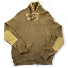 POLO RALPH LAUREN ポロラルフローレン ニット 90s エルボーパッチ ショールカラー ヴィンテージ カーキ サイズL