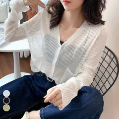 リブニットカーディガン 韓国風 プチプラ UV対策 薄手 羽織 春夏 レディース Vネック 長袖 透け感 冷房対策 着回し デニム ワイドパンツ SNS映え 学生 バイト トレンドなおしゃれコーデ