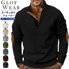 Unused corduroy sweatshirt for men. Golf wear for men in their 30s, 40s, and 50s. Long-sleeved top, pullover style, color-blocked, available in larger sizes. Stylish, casual, simple fashion item for autumn, spring, and winter. (yifengyud17)