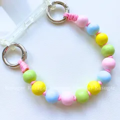 MACARON☆ウッド ビーズ ストラップ スマホ ハンド ストラップ ビーズ ウォレット チェーン キーホルダー バッグチャーム ベイビー ブランケットク シューズ クリップ 犬 猫 手首 ブレスレット 携帯 リスト ストラップ KASUGAR