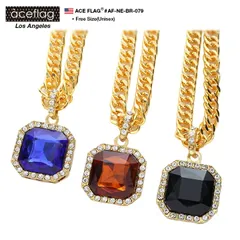 ACE FLAG ネックレス ゴールド 75cm エースフラッグ チェーン 喜平チェーン ブリンブリン ペンダント ラインストーン ジルコニア おしゃれ ラッパー b系 ヒップホップ ストリート系 ファッション ブランド メール便 AF-NE-BR-079