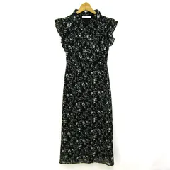 マジェスティックレゴン ロングワンピース トップス フリル 花柄 レディース Mサイズ 黒×白 MAJESTIC LEGON 【中古】
