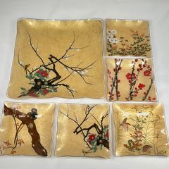 11月2(日)15時〜3(月)15時まで12000円【未使用】光琳写　歌留多皿 光琳 絵皿 ガラス皿 大皿1枚 小皿5枚セット - メルカリ
