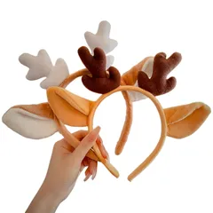 [Makuki] 【もこもこトナカイ】トナカイ カチューシャ 2個セット コスプレ トナカイ クリスマス 仮装 可愛い 髪飾り 大人 子供 レディース メンズ フリーサイズ 着ぐるみ (white&blown) [white&blown]