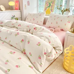 売り尽くしセールダブルサイズ寝具カバー4点セットピンク 花柄 レース