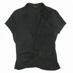 美品 エンポリオアルマーニ EMPORIO ARMANI ビーズ ビジュー Vネック ブラウス シャツ カットソー トップス 半袖 コットン サイズ42 紺 ネイビー レディース/3のサムネイル