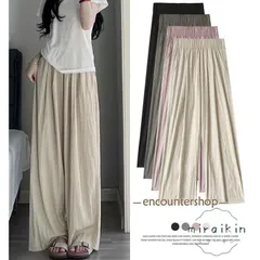 レディース ワイドパンツ 夏 涼しい ポケット付き ロングパンツ ウエストゴム 夏ボトムス 薄手 ズボン ハイウエスト ゆったり フリル 無地