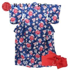 【中古】 浴衣 セット 作り帯 綿 ポリエステル ブルー レッド サンリオ キティ かわいい 和装 呉服 和服 きもの レディース 女性
