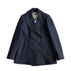 良品◆BURBERRY バーバリーロンドン　イングランド　Pコート　ピーコート ウールコート 濃紺 40 L ミドル丈　現行　カシミヤ混