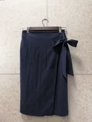 Bou Jeloud ブージュルード スカート 膝下丈 巻きスカート風 スエード風 ウエストゴム 無地 裏地付き ブルー 38サイズ