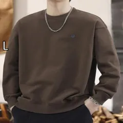 [L]メンズ ファッション 服 男性用 オシャレ シンプル 大人 かっこいい ストリート ブラウン 厚手 ラウンドネック スウェット シャツ 秋 レトロ 長袖 トップス ボトムス フリース レイヤリング シャツ 