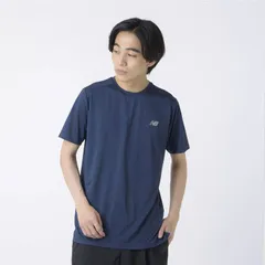 ニューバランス 半袖 Tシャツ メンズ Newbalance ランニングウェア マラソン  陸上 トレーニング スポーツウェア  吸汗速乾 ドライ 軽量 ワンポイント  メンズウエア 紺 ネイビー 服  /MT41222-NNY