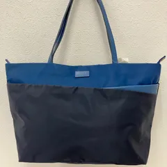5242　agns b. VOYAGE　アニエスベーボヤージュ　 トートバッグ　肩掛け　ブラック×ブルー系　黒　青　 ナイロン　レザー　レディース