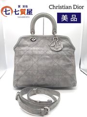 【美品】Christian Dior クリスチャンディオール カナージュ グレー×シルバー金具 2Way ハンドバッグ ショルダーバッグ