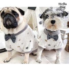 【閉店セール全品半額】蝶ネクタイ付き星柄トレーナー　あったか裏地　秋冬　犬服　ドッグウェア