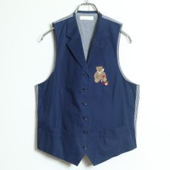ピンクハウス★テディベア刺繍♪襟付きベスト ネイビー系 無地×ギンガムチェック♪z14172