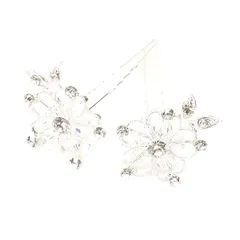 髪飾り 成人式 振袖 前撮り 袴 花 2本セット かんざし 白 シルバー キラキラ ラインストーン クリアビーズ クリスタル 小さい No.10-2710