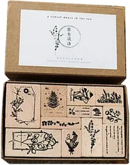 dilib 木製ゴム印セット 植物 花 スタンプ 判子 ハンコ 可愛い かわいい スタンプセット スクラップブッキング イラスト クラフトカード 手帳用 12個セット( 木製 12個セット)