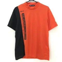 【超美品】スリクソンbyデサント 半袖ハイネックシャツ オレンジレッド×黒 ロゴプリント メンズ LL ゴルフウェア SRIXON