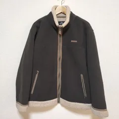 美品★FIRST DOWN ボアジャケット フリース 左胸ロゴ入り ボンディング加工 アウター トップス 無地 カーキ y2k テックウェア メンズ サイズXL ファーストダウン ブランド古着 USED