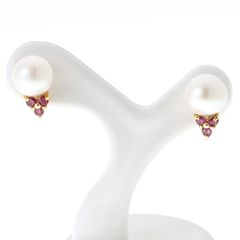 K18YG　ピアス　パール 7.1mm / ルビー 【中古】 商品番号 B-120417