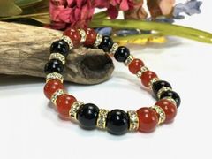 赤瑪瑙&オニキス パワーストーン ブレスレット 天然石 10mm （ゴールド）メンズ・レディース　男性・女性　数珠ブレス　開運 [17]