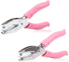 SPEEDWOX ペーパーパンチ 穴開けパンチ ハンドパンチ 2点セット ハート 星 デコレーション ピアス台紙用 ノート 問題集 デザイン 文房具 文具 子供 整理 事務用品( ピンク、シルバー)