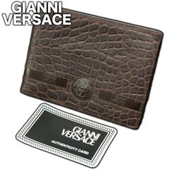 GIANNNI VERSACE クロコダイル型押し 二つ折り財布 イタリア製 本革 レザー ジャンニヴェルサーチ 札入れ  メデューサ クロコ柄 ウォレット