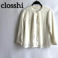 closshi長袖ブラウスホワイト白系無地トップスMオフィス上品シンプル