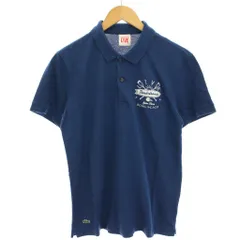 極美品　LACOSTE LIVE メンズ　デザインポロシャツ　定価約2万円 LACOSTE - LACOSTE ラコステ 33 ロゴ プリント ポロシャツ size3&frasl;白