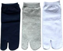 モードセレクト 足袋ソックス レディース くるぶし たび 靴下 ショート丈 薄手 夏 無地 綿混 3色3足セット(白、ネイビー、グレー,  22-25cm)