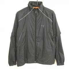 【美品】プーマ 2WAYジャケットブルゾン 黒×白 地模様 ロゴ刺しゅう 袖着脱可 メンズ S ゴルフウェア PUMA