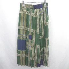◇ Θ AZUL BY MOUSSY ウエストゴム 総柄 プリーツ加工 ロング フレアー スカート サイズM グリーン系 レディース E  【1506230017515】