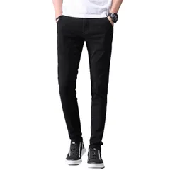 [Lopis] メンズ ロングパンツ ストレッチ チノパン スリム スキニー ビジネス 通勤 カジュアル 無地 ズボン おしゃれ 快適 リラックス (XL, ブラック) [ブラック] [XL]