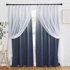 【数量限定】ドレープカーテン グラデーション 綺麗 オシャレ 華やか 厚手 プライバシー保護 仕切り 明るい 北欧 雰囲気 二重レースカーテン 幅100cm丈178cm カフェカーテン 2枚組 かーてん ヘイズブルー NICETOWN