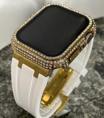アップルウォッチシームバンド別注ラバーベルトAppleWatch キラキラ画面保護付きカスタムカバーケース　22