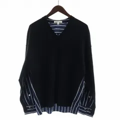 アディアム ADEAM ニットシャツ 長袖 切替 ストライプ Vネック S 黒 ブラック 紺 ネイビー 42332-UAAKOF03L0 ■GY19 /MQ