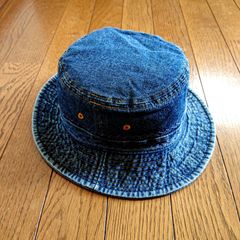 60☆USEDダメージデニム バゲットハット ステッチ柄 レディース帽子 ジーンズ帽子 デニム帽子☆