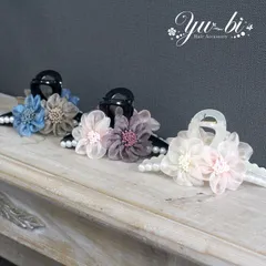 【送料無料】シフォンお花　大きめ　ヘアクリップ　ビッグヘアクリップ　特大　k98/白×ピンク/ピンク×赤紫/青×茶色  推し活 ライブ　フラワー シアー素材　バンスクリップ　毛多さん　毛量多め