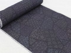 紋紗反物(正絹)、幾何学模様の地紋、 黒 グレー 赤のストライプ模様 
