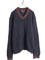 【お得なクーポン配布中!】 90s ポロ ラルフローレン チルデン ニット セーター メンズ XL / 90年代 オールド Vネック  ポニー無し ウール シルク コットン リネン 紺