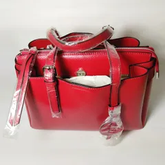 BARCOS シュリンク レザー ハンドバッグ ＆ ウォレット セット レッド バルコス BAG バック かばん 財布 札入れ 小銭入れ